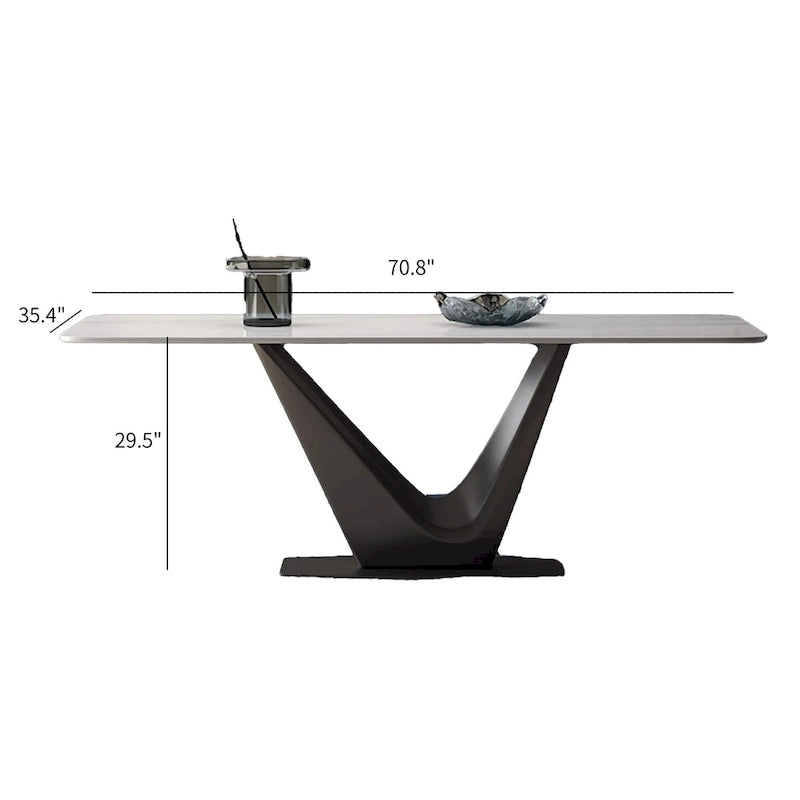 71" Modern Rectangular White Dining Table for 6, Black Carbon Steel Legs