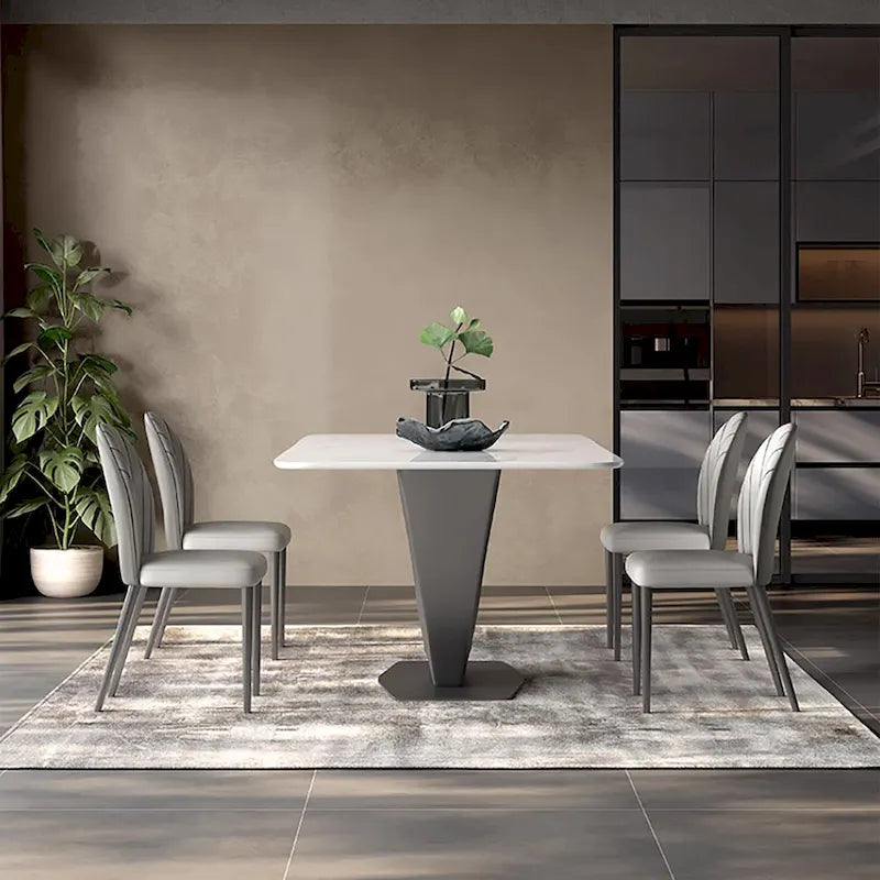 71" Modern Rectangular White Dining Table for 6, Black Carbon Steel Legs