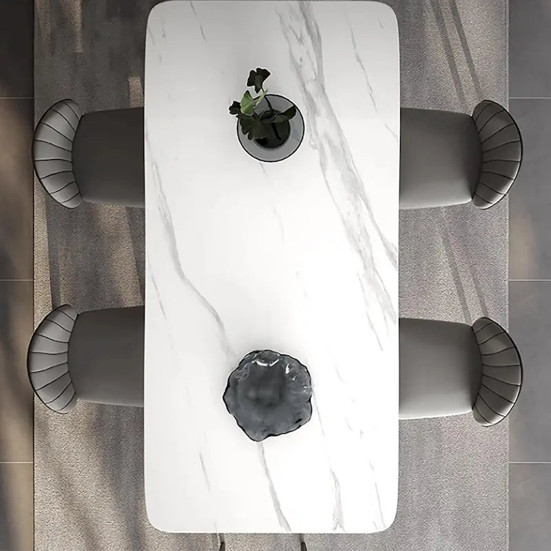 71" Modern Rectangular White Dining Table for 6, Black Carbon Steel Legs
