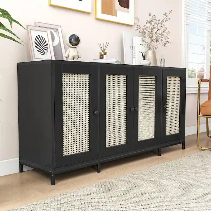 59 Wide 4 Door Wood Sideboard Storage Cabinet with Shelves - 59in