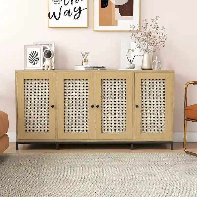 59 Wide 4 Door Wood Sideboard Storage Cabinet with Shelves - 59in