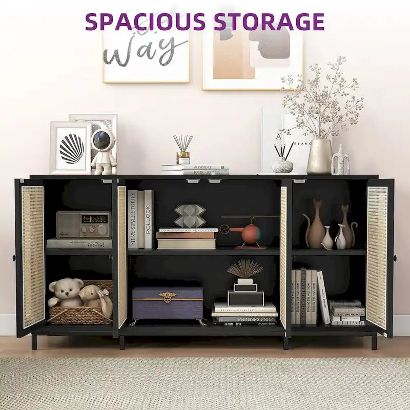 59 Wide 4 Door Wood Sideboard Storage Cabinet with Shelves - 59in
