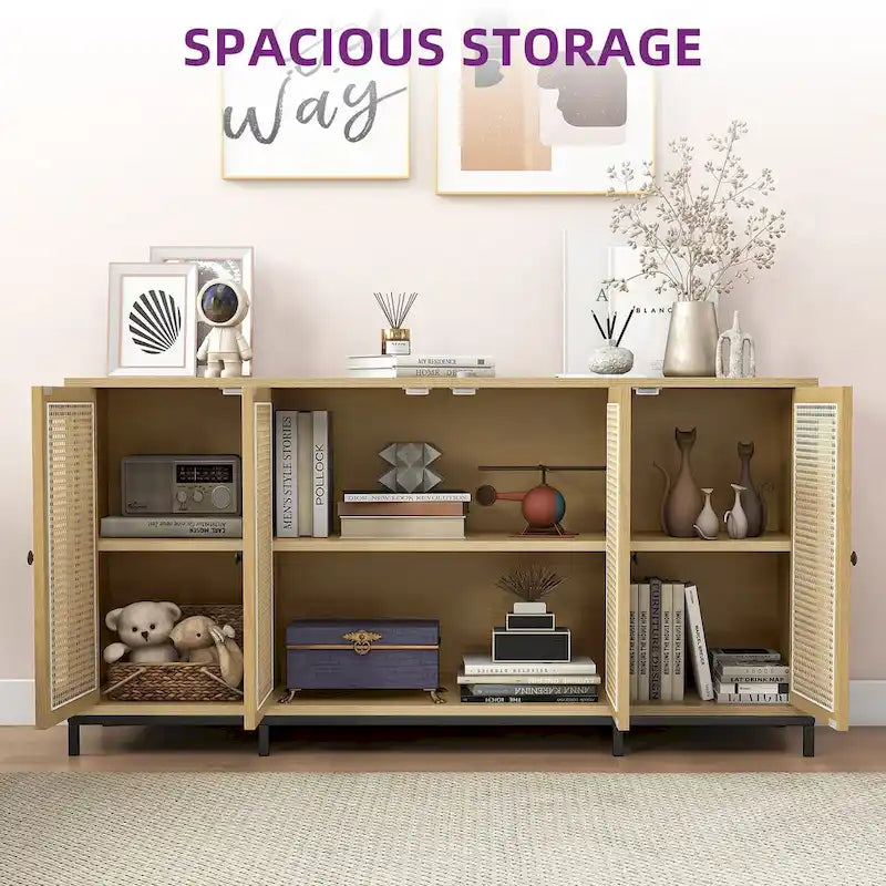 59 Wide 4 Door Wood Sideboard Storage Cabinet with Shelves - 59in