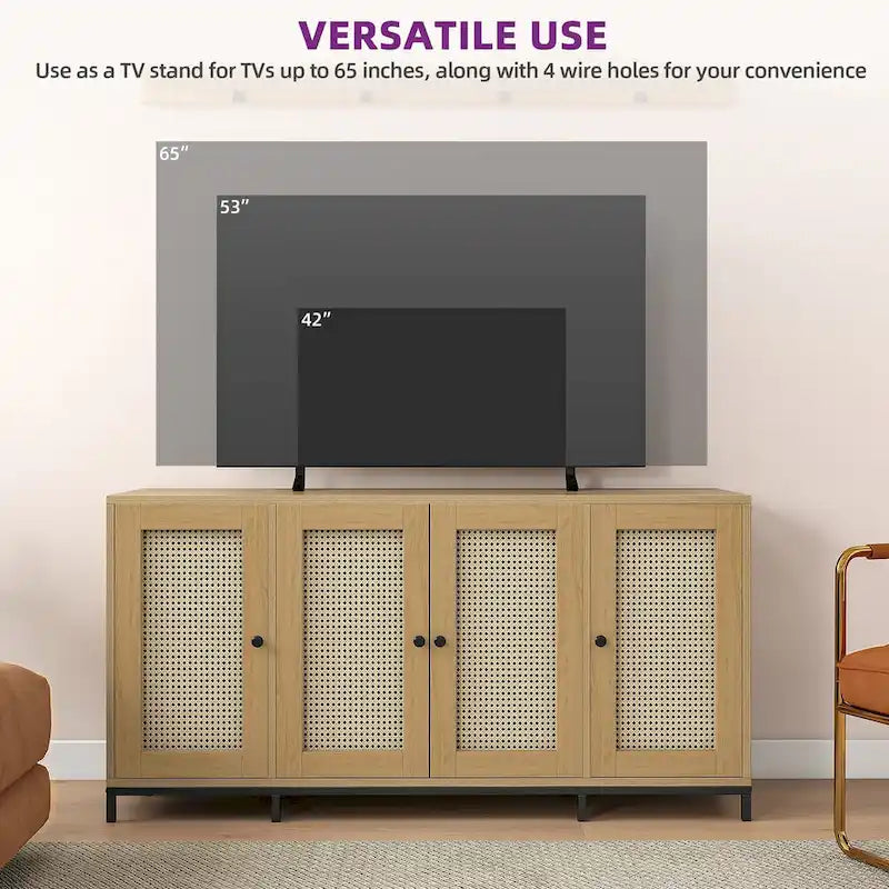 59 Wide 4 Door Wood Sideboard Storage Cabinet with Shelves - 59in