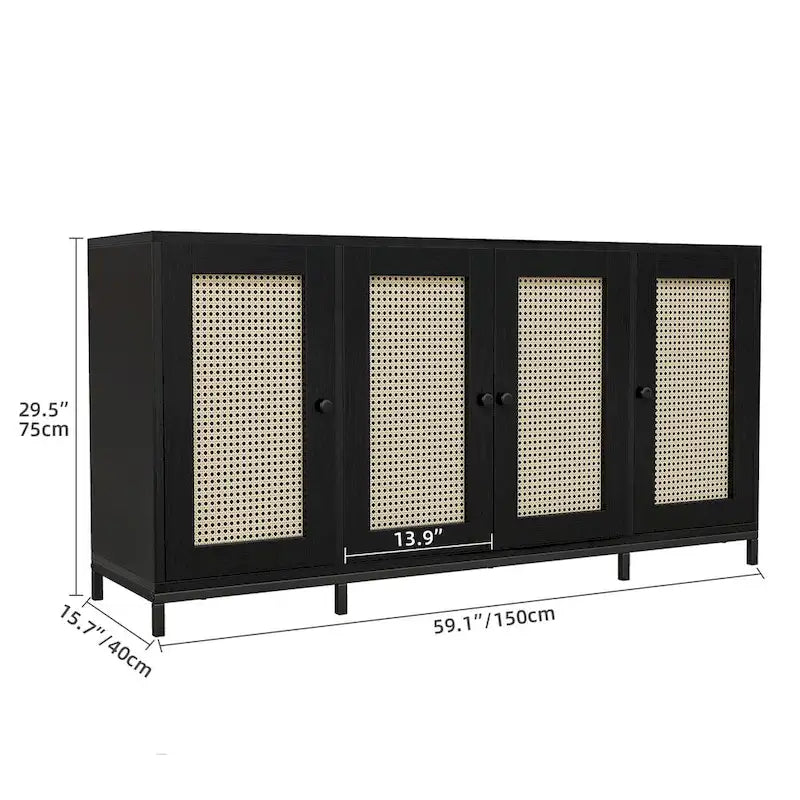 59 Wide 4 Door Wood Sideboard Storage Cabinet with Shelves - 59in