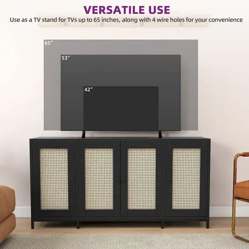 59 Wide 4 Door Wood Sideboard Storage Cabinet with Shelves - 59in