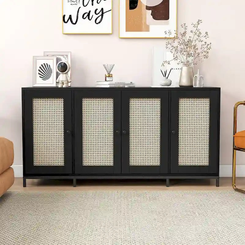 59 Wide 4 Door Wood Sideboard Storage Cabinet with Shelves - 59in