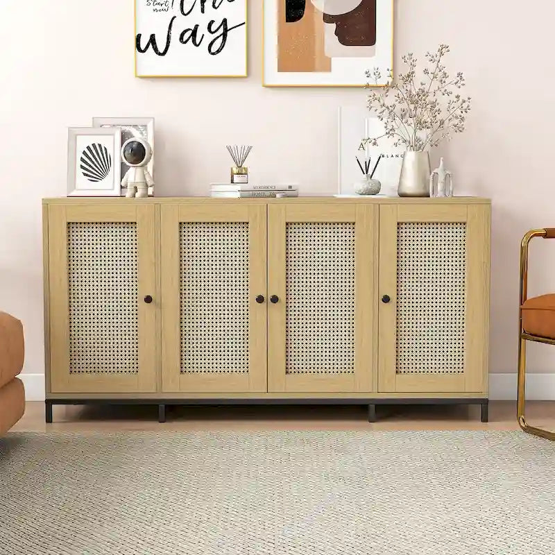 59 Wide 4 Door Wood Sideboard Storage Cabinet with Shelves - 59in