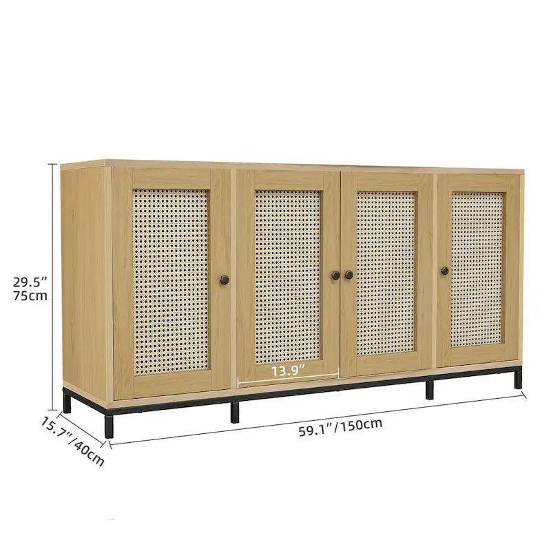 59 Wide 4 Door Wood Sideboard Storage Cabinet with Shelves - 59in