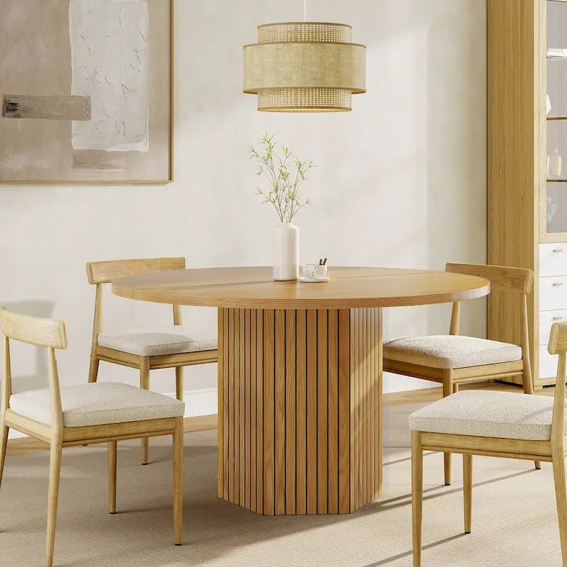 47-Inch Round Dining Table with Hexagonal Pedestal Base