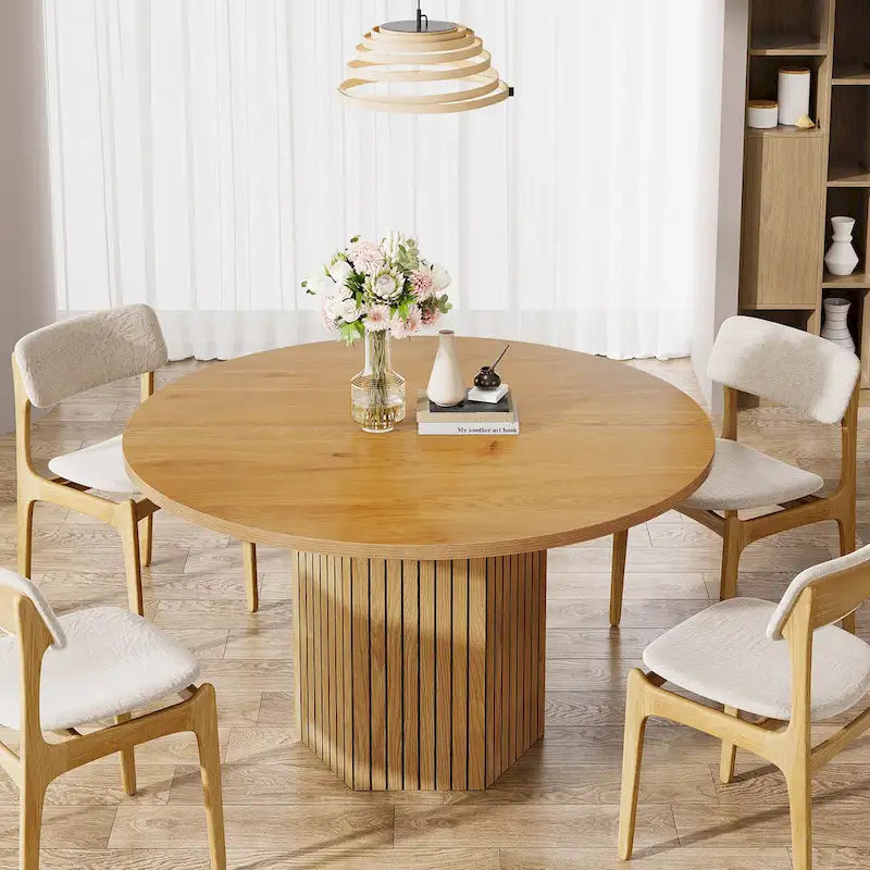 47-Inch Round Dining Table with Hexagonal Pedestal Base