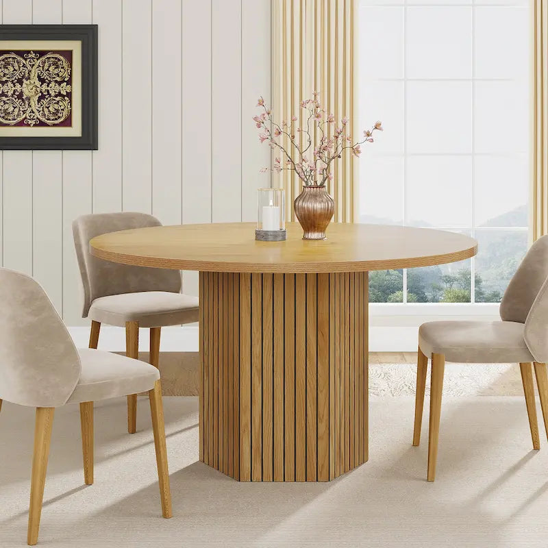 47-Inch Round Dining Table with Hexagonal Pedestal Base