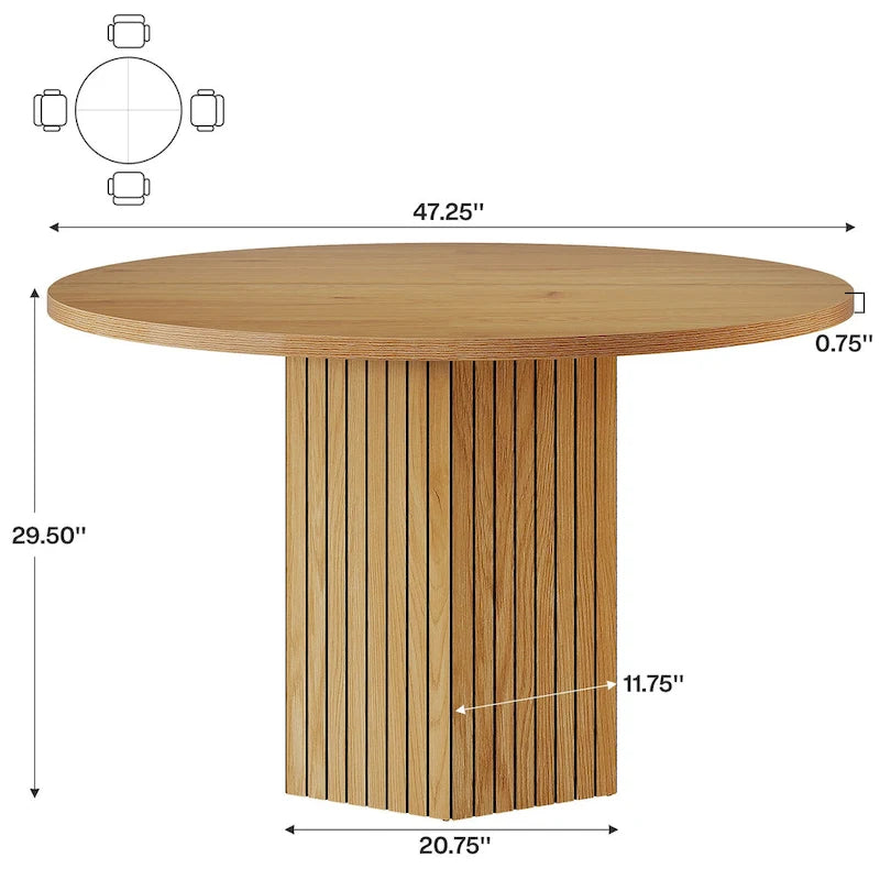 47-Inch Round Dining Table with Hexagonal Pedestal Base