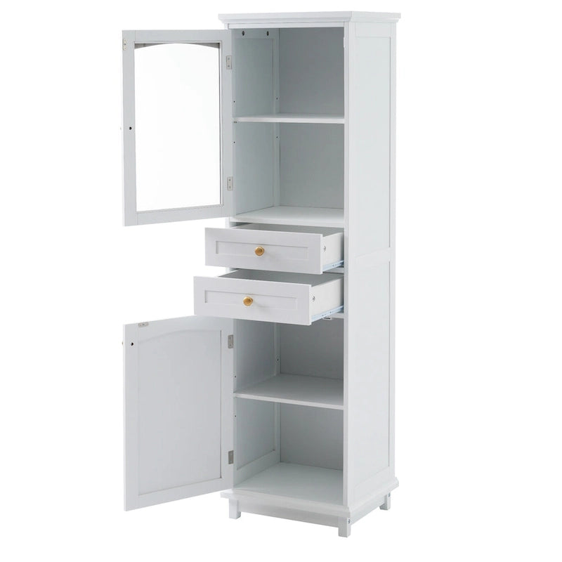 Tall Bathroom Storage Cabinet with Glass Doors Free Standing Cabinet with Two Drawers