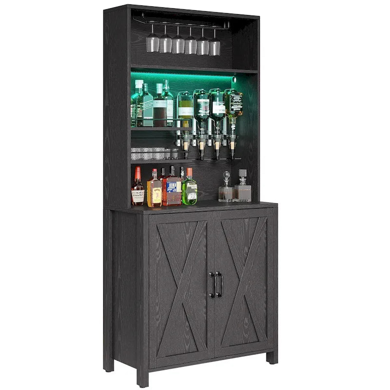 Tall Wine Bar Cabinet for Liquor and Glasses, Kitchen Dining Cabinet with Liquor Dispenser & Wine Rack