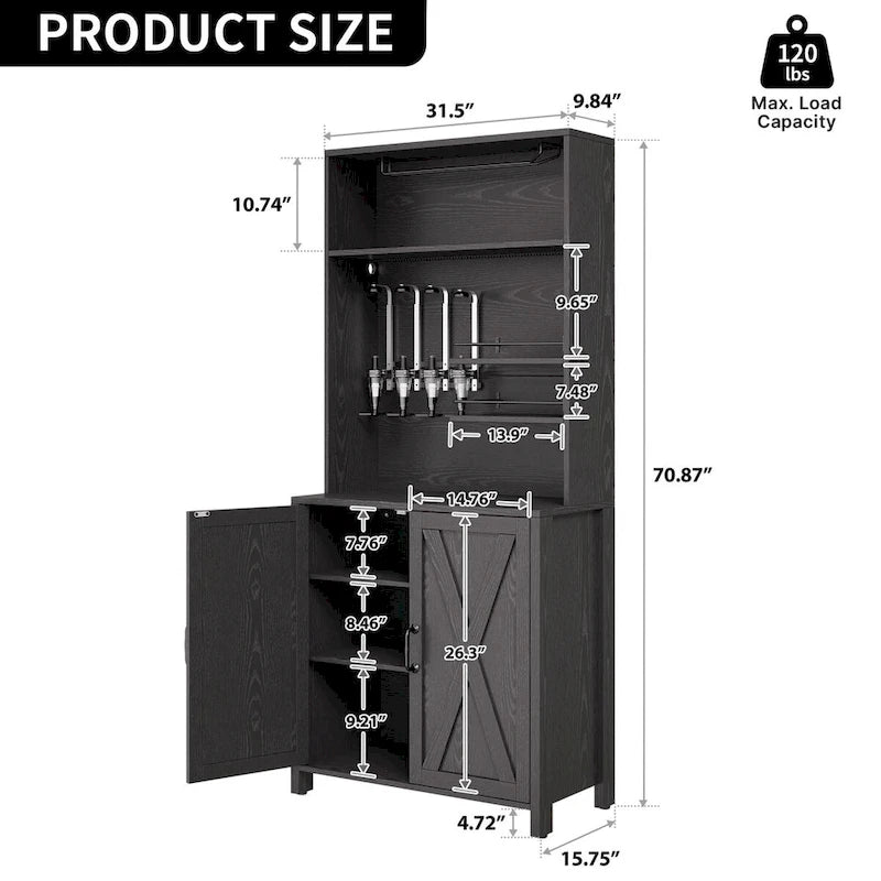 Tall Wine Bar Cabinet for Liquor and Glasses, Kitchen Dining Cabinet with Liquor Dispenser & Wine Rack
