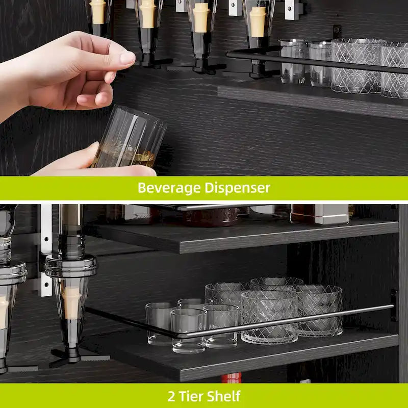 Tall Wine Bar Cabinet for Liquor and Glasses, Kitchen Dining Cabinet with Liquor Dispenser & Wine Rack
